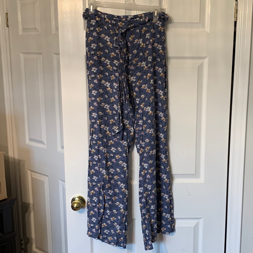 Blue Rain Blue Floral Wide-Leg Pants Size Small